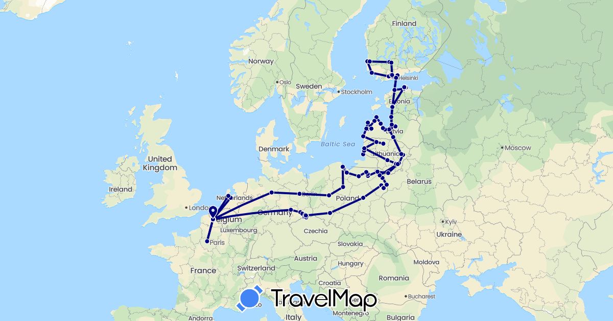 TravelMap itinerary: driving in Czech Republic, Germany, Estonia, Finland, France, Lithuania, Latvia, Netherlands, Poland (Europe)